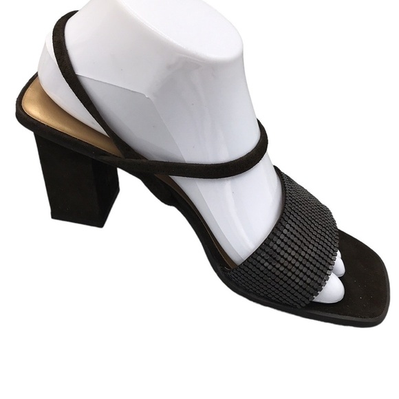 Ann Marino Precious Metal & Suede Chunky Heel Open Toe Size 8 New - Picture 6 of 13